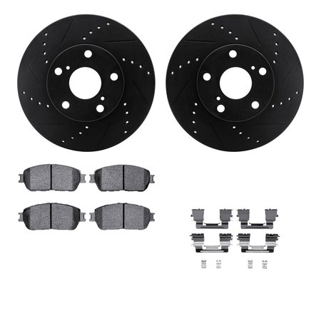 DYNAMIC FRICTION CO 8512-76138, Rotors-Drilled and Slotted-Black w/ 5000 Advanced Brake Pads incl. Hardware, Zinc Coated 8512-76138